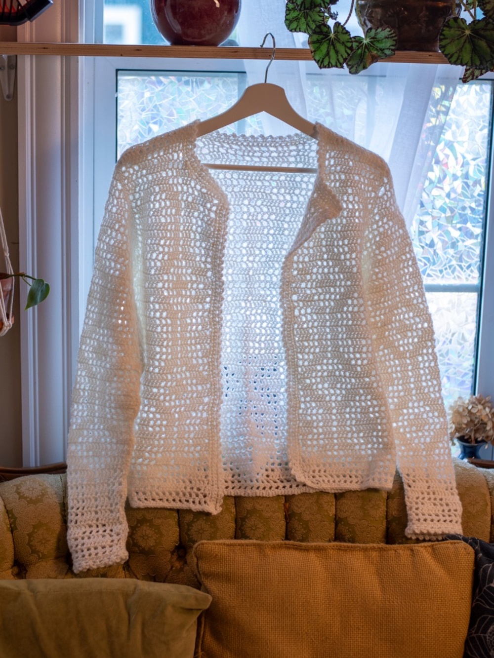 Handmade vintage crochet knit open cardigan